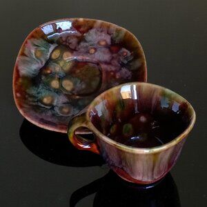 Vintage Beauceware Canada Drip Glaze Cup and Saucer Set